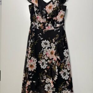 London Times Black and Pink Asymmetrical Sundress